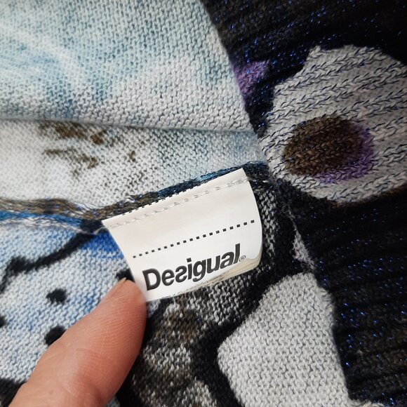 Desigual Women's Blue Floral Boho Open Front Cardigan Size M - Picture 7 of 11